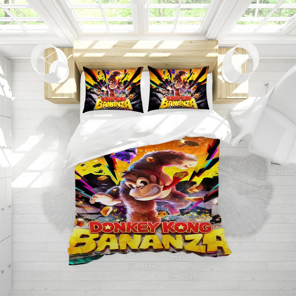 D-Donkey K-Kong Bananza Комплект пододеяльника Мягкое постельное белье 3 предмета Летний Удобный Студенческое общежитие Дом Детское постельное белье Хит продаж
