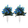 2 Pcs Artificial Cemetery Flowers Outdoor Gravestone Faux Rose Flower with Vase Graveyard Memorial Bouquet for Cemetery Headstones Decoration