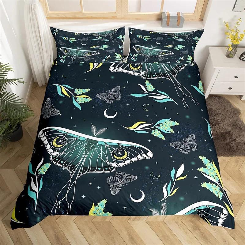 Комплект постельного белья Death Moth Queen Size Gothic Skull Boho, черно-белый декоративный мягкий комплект постельного белья с изображением скелета
