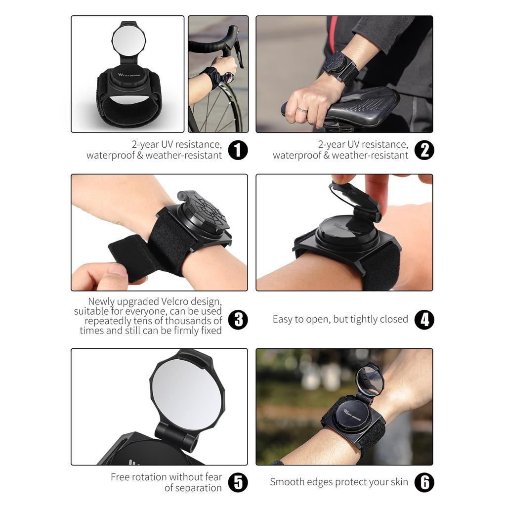 WEST BIKING Bike Wrist Rearview Mirror 360 Degrees Rotate Convex Reflector Arm Mirror Cycling Accessories