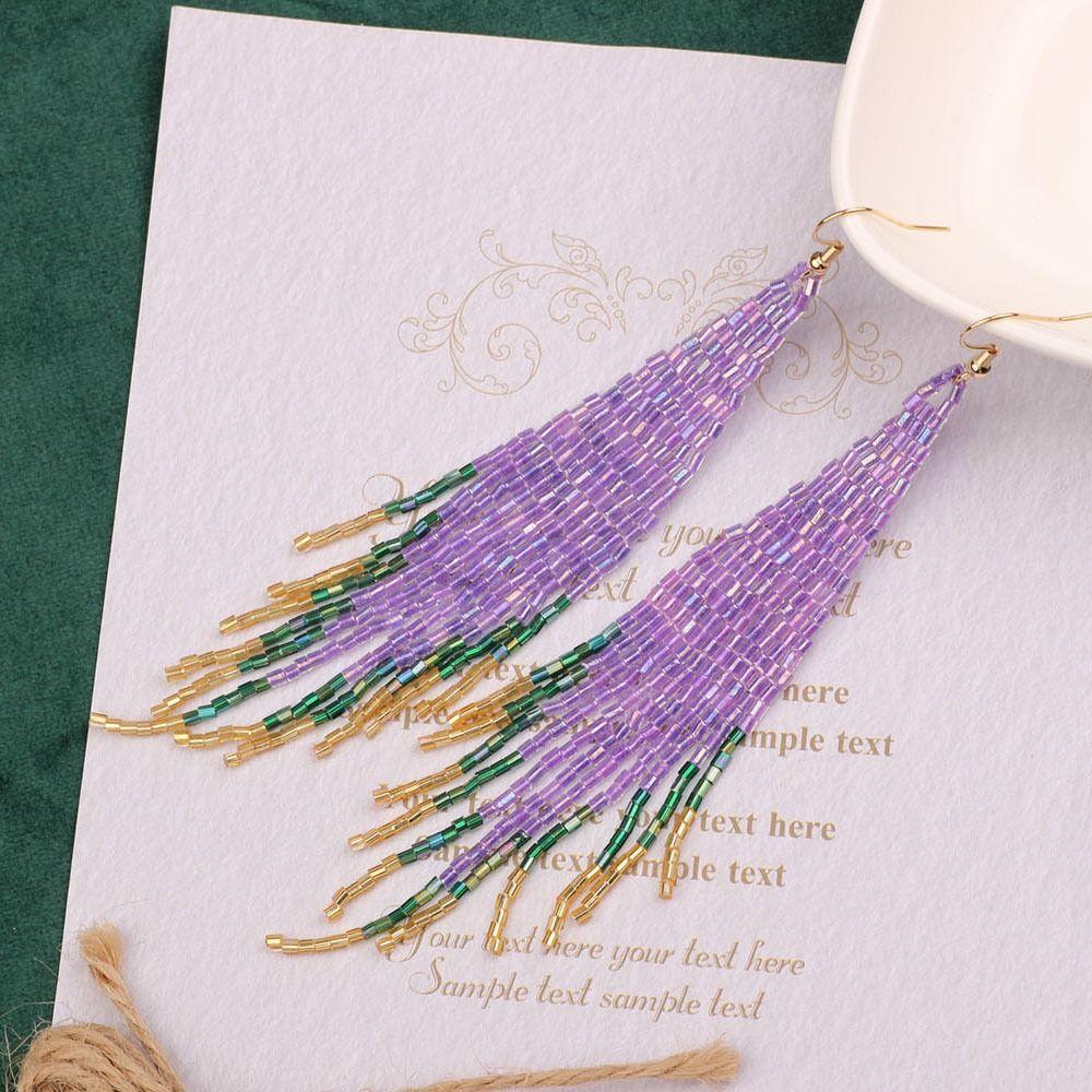 Серьги-подвески с кисточками в национальном стиле, бисерные украшения в виде маленьких бусин, висячие серьги-подвески на пляже