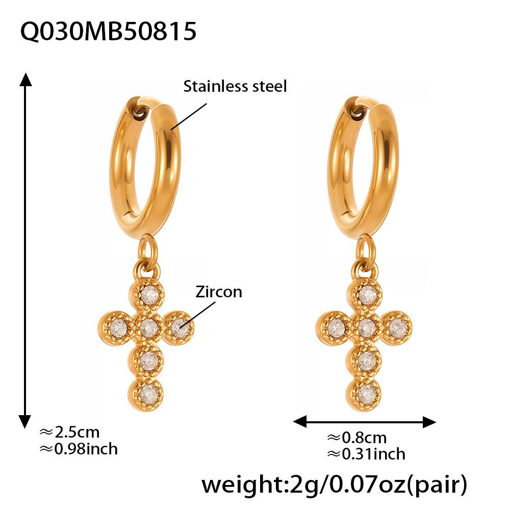 Серьги-крестики из нержавеющей стали с покрытием из 18-каратного золота и цирконами – Минималистичный роскошный стиль