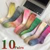 Градиентные шерстяные носки Осенние и зимние утолщенные носки до середины икры Теплые разноцветные носки Теплые носки-полуноски