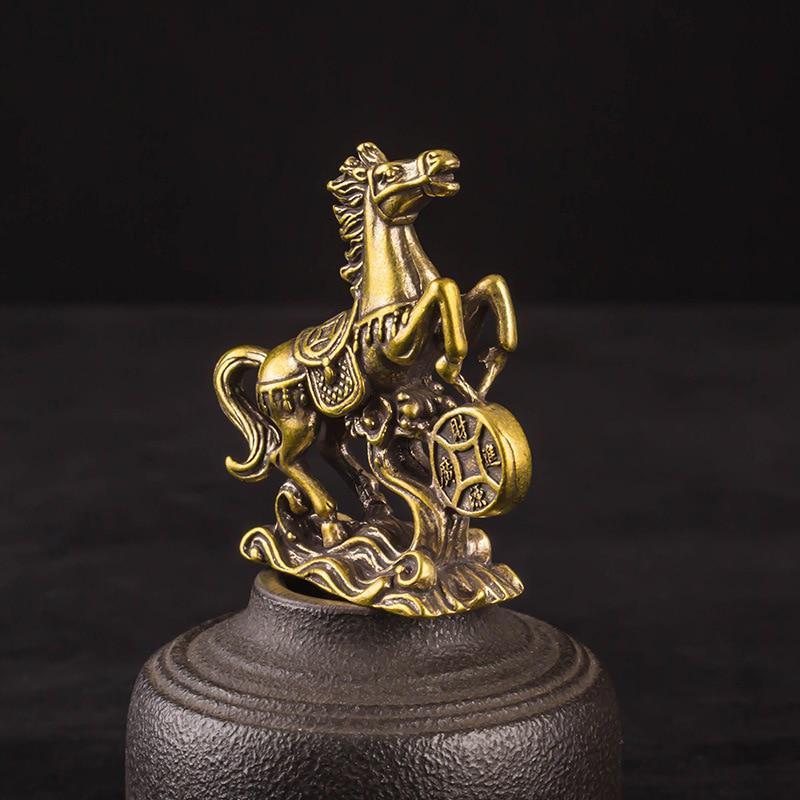 Brass Horse Step On Coins Lucky Statue Feng Shui Desk Ornament Zodiac Animal Figurines Miniatures Pure Copper Crafts Collections