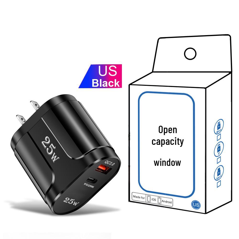 QC3.0+PD 25W High-Power Fast Charger with EU, US, UK Plug Options