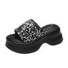 Fashion 7CM Bling Platform Wedge Slippers Women New Summer Shoes Outdoors Breathable Slides Beach Leather Flip Flops Shoe Chunky Sandals