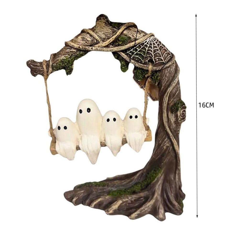 High-Quality Spooky Halloween Ghost on Tree Swing Resin Cute Halloween Ornament Handcrafted Funny Ghost Decor Halloween Party
