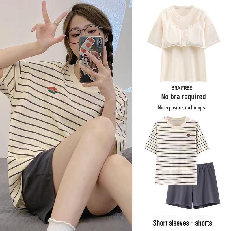 Женский летний пижамный комплект с мультяшным принтом – топ с короткими рукавами и шорты, свободный крой, новый стиль 2024 года