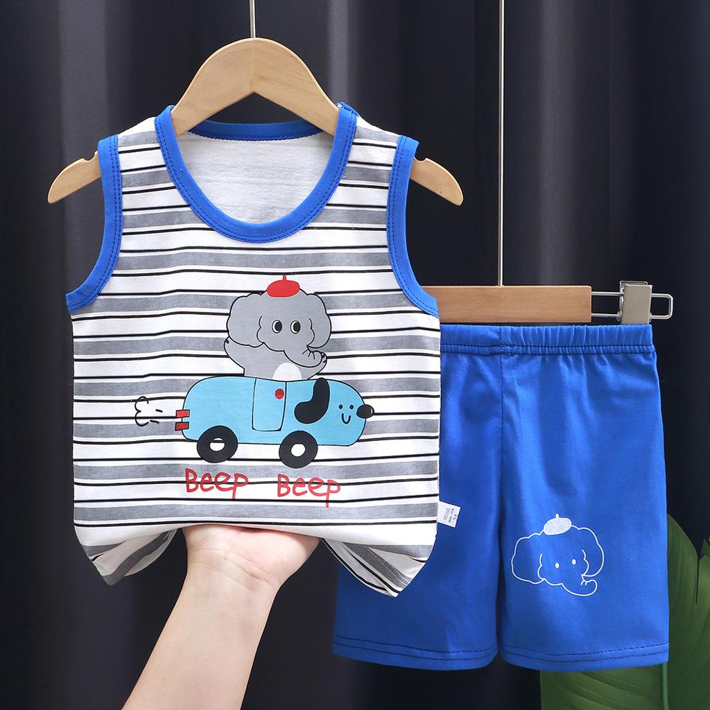 Children's Cotton Pullover Sets - Summer Boys' And Girls' Sleeveless T-shirts And Shorts Sets