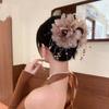 1Pc Elegant Mesh Flower Hair Clip For Women Elegant Pearl Tassel Shark Clip Fashion Girl Ponytail Clip Hair Accessories