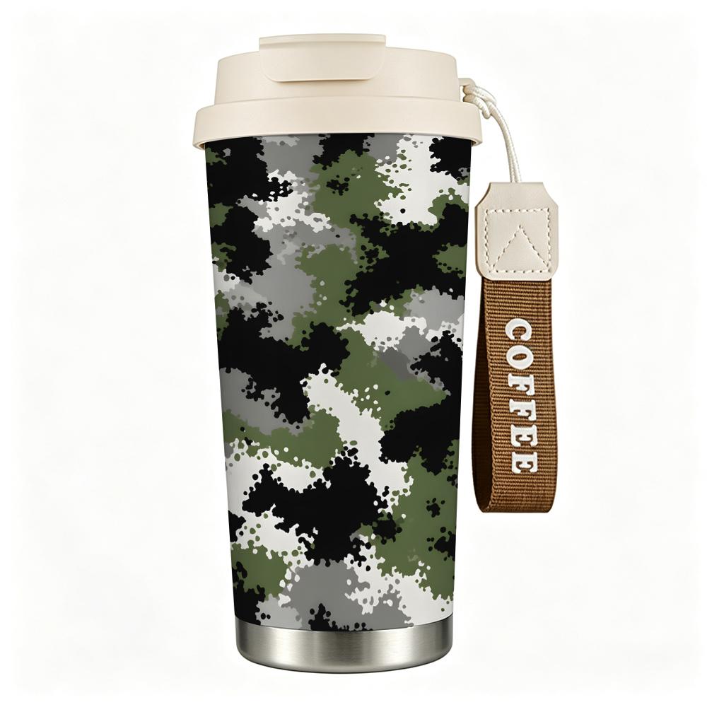 Camouflage Pattern Stainless Steel Insulated Coffee Tumbler Vacuum Thermal Cup,Portable Reusable Travel Mug for Outdoor Hiking