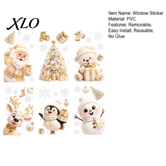 Non Adhesive Glass Stickers 6Pcs Christmas Window Clings, Xmas Reusable Double Sided Snowman Festive Shop Decorations Snowflake Clings for Home Decor