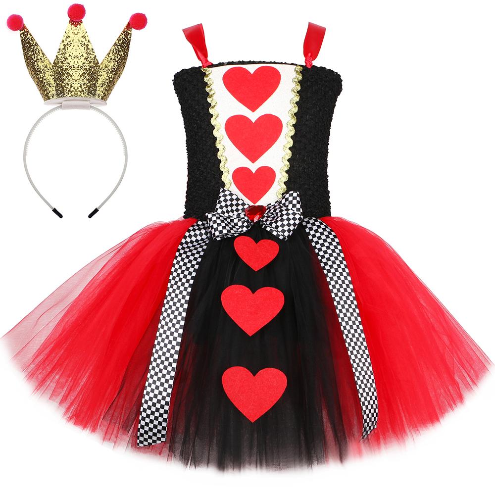 Костюм Красной Королевы Червей для Девочек, Необычные Платья-Пачки для Детей, Хэллоуин, День Рождения, Платья Принцессы из Тюля