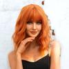 ALAN EATON Short Wavy Synthetic Wig Ginger Orange Bob Wigs With Bangs for Women Halloween Cosplay Party Natural Hair Wig Heat Resistant