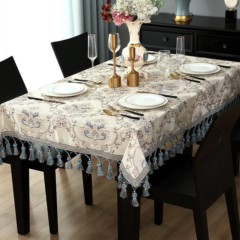 European Luxury Tassels Embroidered Tablecloth, Rectangular, Square, Round, Dining Coffee Table Cover, Party Event Decor