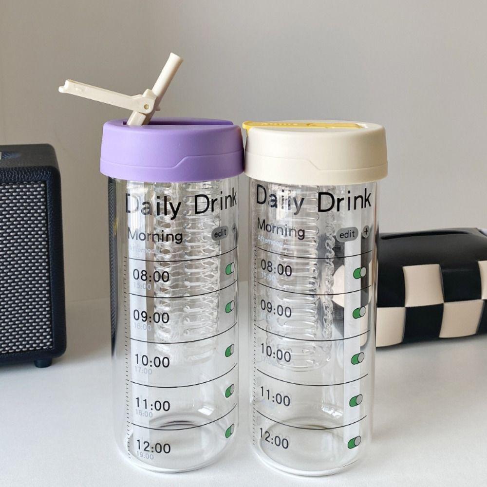 Alarm Clock Sports Water Bottle Large Capacity Outdoor Glass Straw Cup  Primary School Students
