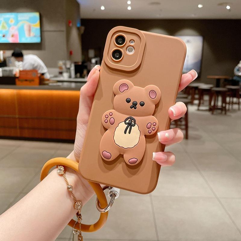 Ins корейский стиль применимая чехол для мобильного телефона iphone17 apple 16promax милый бант медведь ручной ремешок всестороннее покрытие мягкий