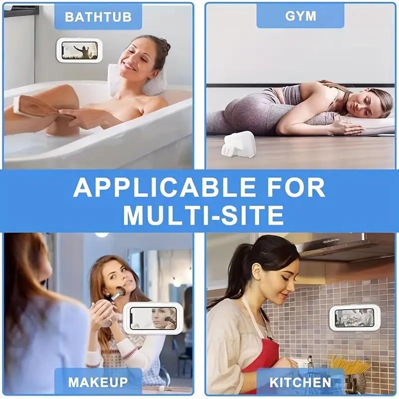 161° Rotation Waterproof Shower Phone Holder with Angle Adjustable, Wall Mounted Phone Holder for Bathroom Kitchen