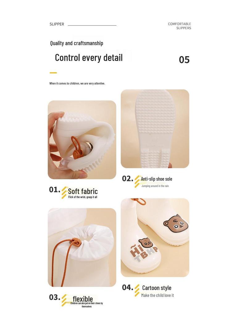 Водонепроницаемые детские резиновые сапоги Feng Qing Fan с нескользящей подошвой и эластичной манжетой - Мультяшный дизайн для малышей