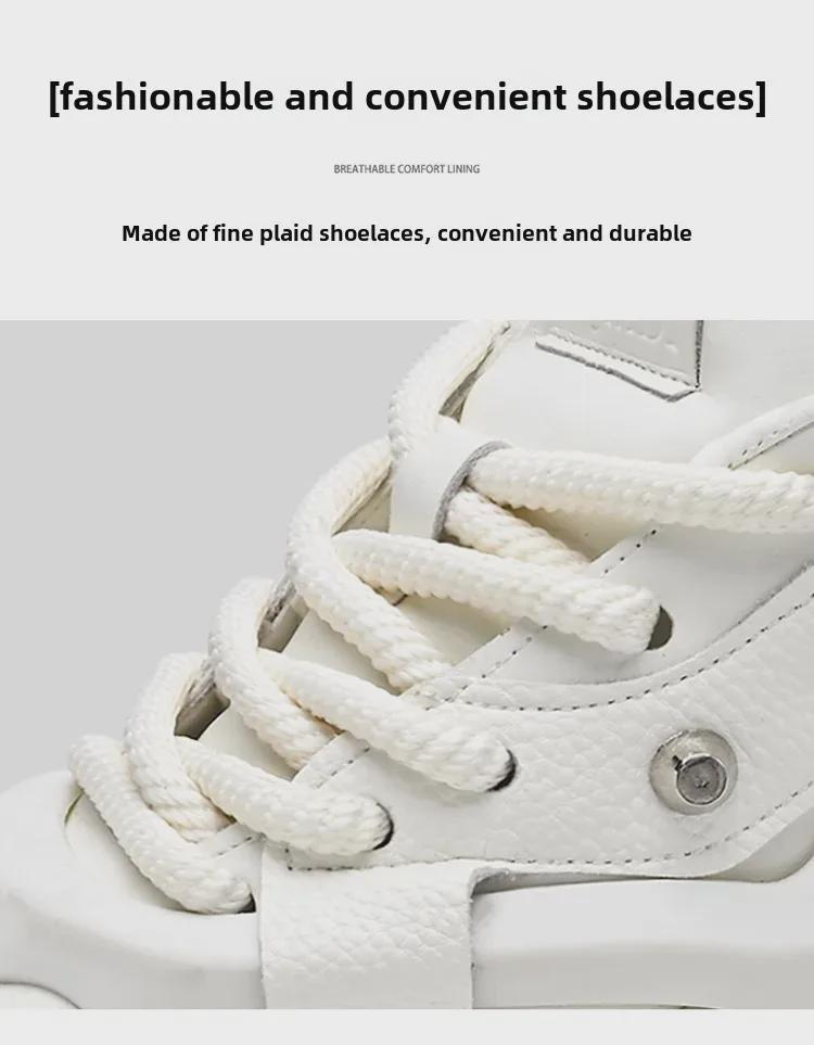 2024 Men's White High-Top Shoes with 12cm Invisible Height Increase, Air Cushion, Thick Sole, Fashionable Dad Sneakers