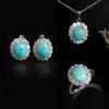 Натуральный амазонит Кольцо Серьги Ожерелье Комплект ювелирных изделий Легкий Роскошный 925 стерлингового серебра для женщин Подарок на годовщину, свадьбу и банкет