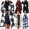 Women's Plaid Plush Lapel Coat Lamb Wool Plaid Pocket Medium Long Windbreaker Coat
