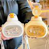 Cute Cartoon Goose Plastic Water Bottle For Girls Children Straw Water Cup Outdoor Portable Sports Large Capacity Drinking Cup