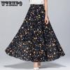 Elastic High Waist Big Swing Skirts Women Spring Summer Full Long Floral Print A-line Skirts Mother Dance Chiffon Skirts