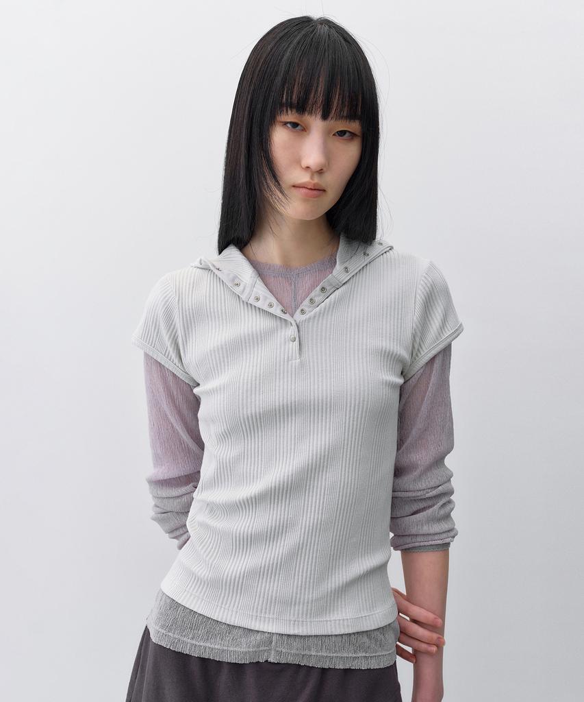 INSILENCE WOMEN Slim Snap Hoodie Top Light Grey