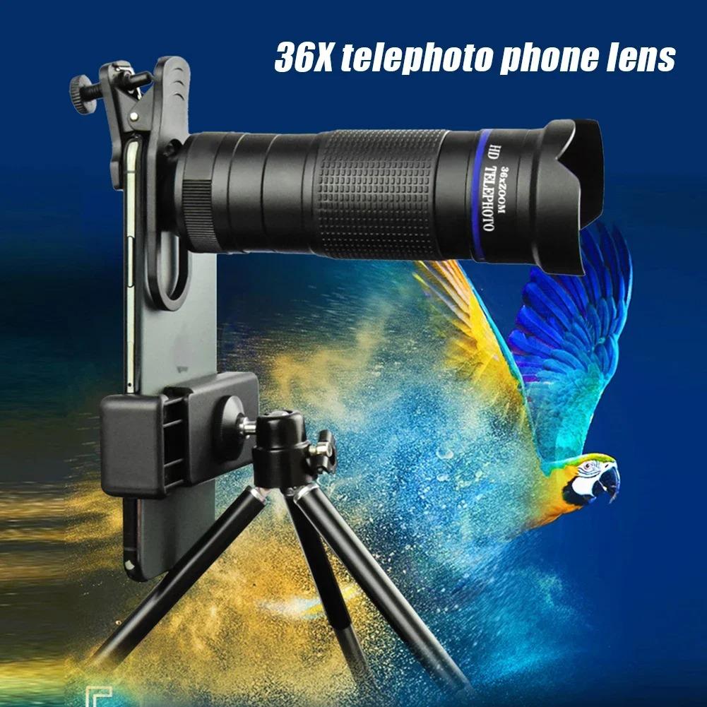 Монокулярный телескоп Zoom Macro Fisheye 4 в 1 Wide Angel Lens Kit Phone Camera Lens 36x Telephoto For Mobile Phone Iphone Samsung Xiaomi Huawei
