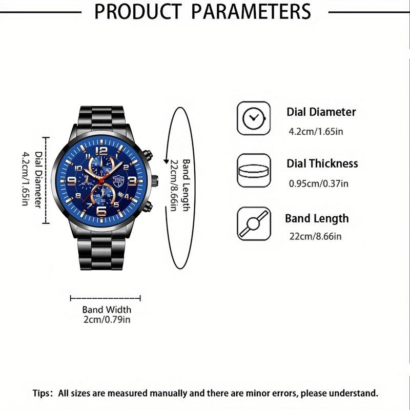2 шт./комплект, модные мужские кварцевые часы с календарем, повседневные мужские наручные часы из нержавеющей стали и браслет, лучшие подарки для него