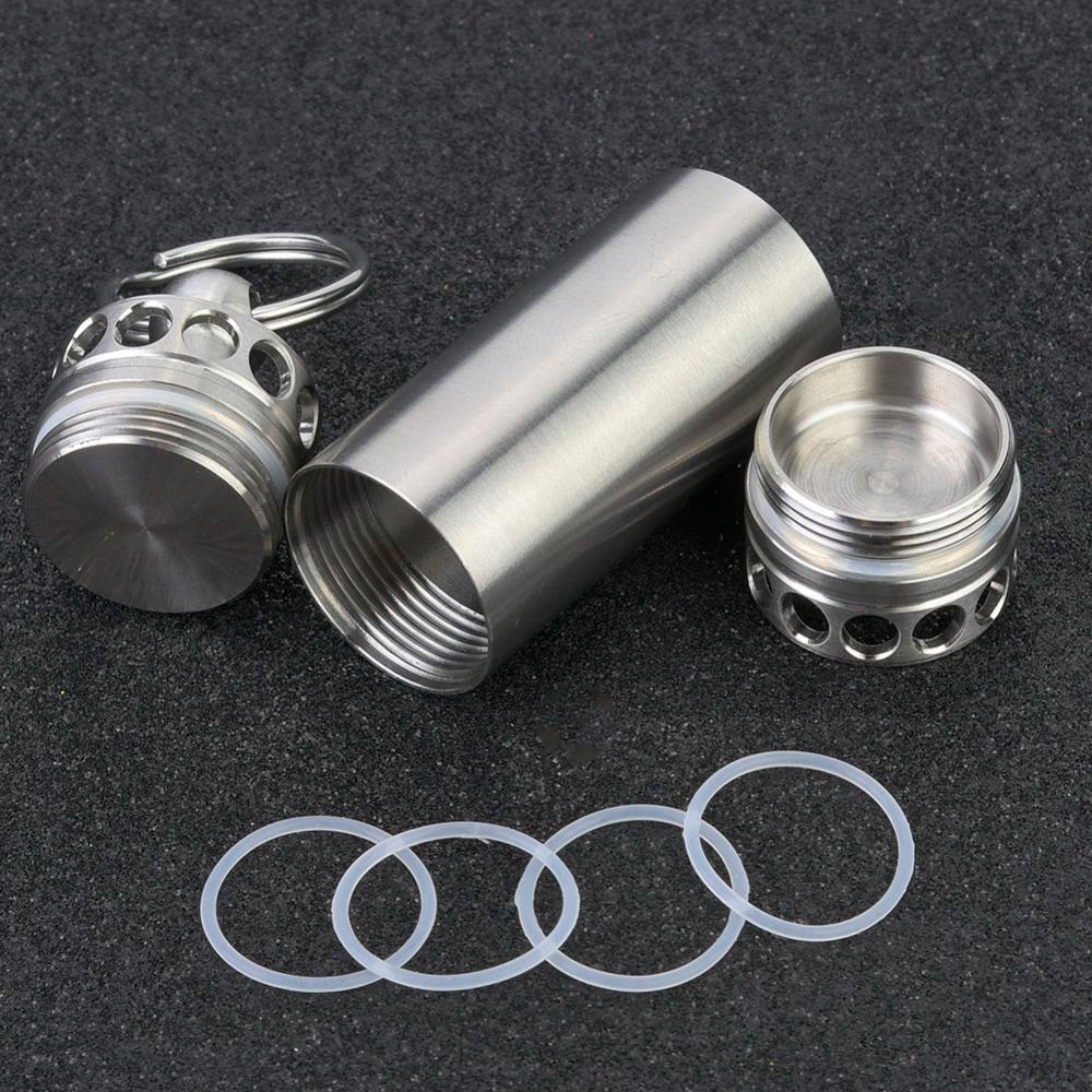 Mini Waterproof Pill Container Stainless Steel Pill Holder Keychain Container  Outdoor Camping