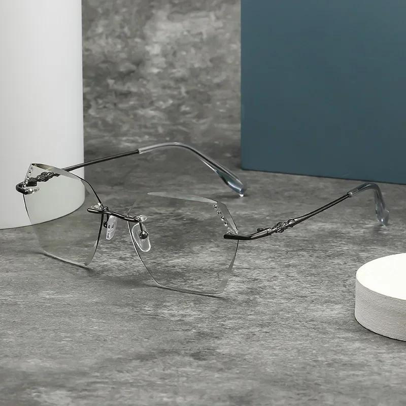 Женские очки для близорукости с бриллиантовой огранкой, меняющие цвет, роскошные безободковые квадратные очки для близи, готовые фотохромные солнцезащитные очки