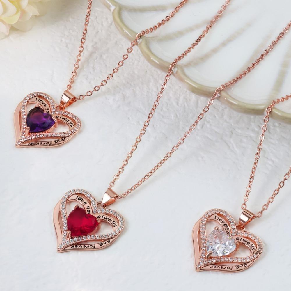 Heart Shaped Diamond Pendant Fashion Copper Plated Necklace Jewelry Accessories for Women