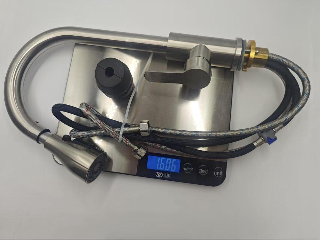 Dual Temperature Stainless Steel Pull-Out Kitchen Faucet with Retractable, Rotatable Spout