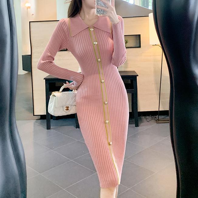 Autumn Winter Women Knitted Dresses 2024 Vintage Patchwork Striped Long Sleeve Bodycon Sexy Chic Long Dress