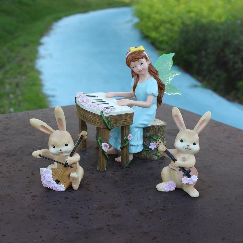 Luminous Flower Fairies and Rabbit Band Ornaments, Garden Fairy Statues, Courtyard Lawn Landscape Decorations
