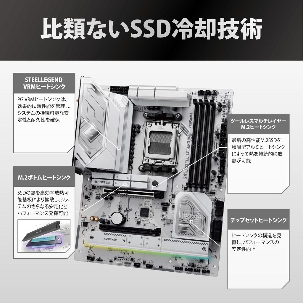 ASRock Motherboard X870 Steel Legend WiFi Compatible with AMD Ryzen 9000 Series CPU X870 Chipset ATX Motherboard Authorized Distributor (Soket AM5)