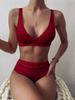 Women's Sexy V-neck Pit Striped Bikini High Waist Split Swimsuit 10 Colors