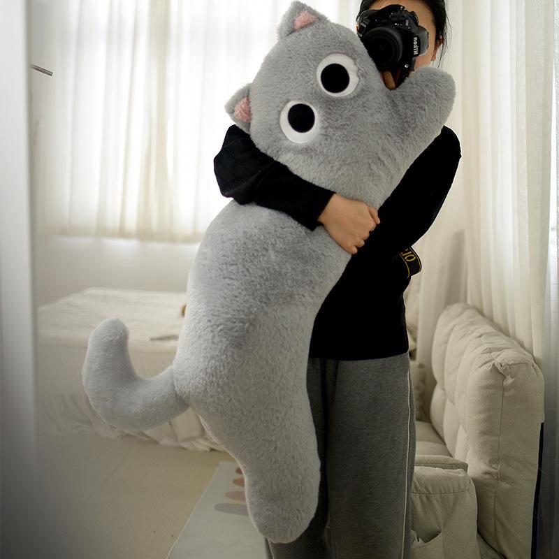 Плюшевая Подушка-Подголовник Черный Кот - Милая Длинная Подушка для Общежития или Прикроватной Тумбочки для Сна и Поддержки Ног