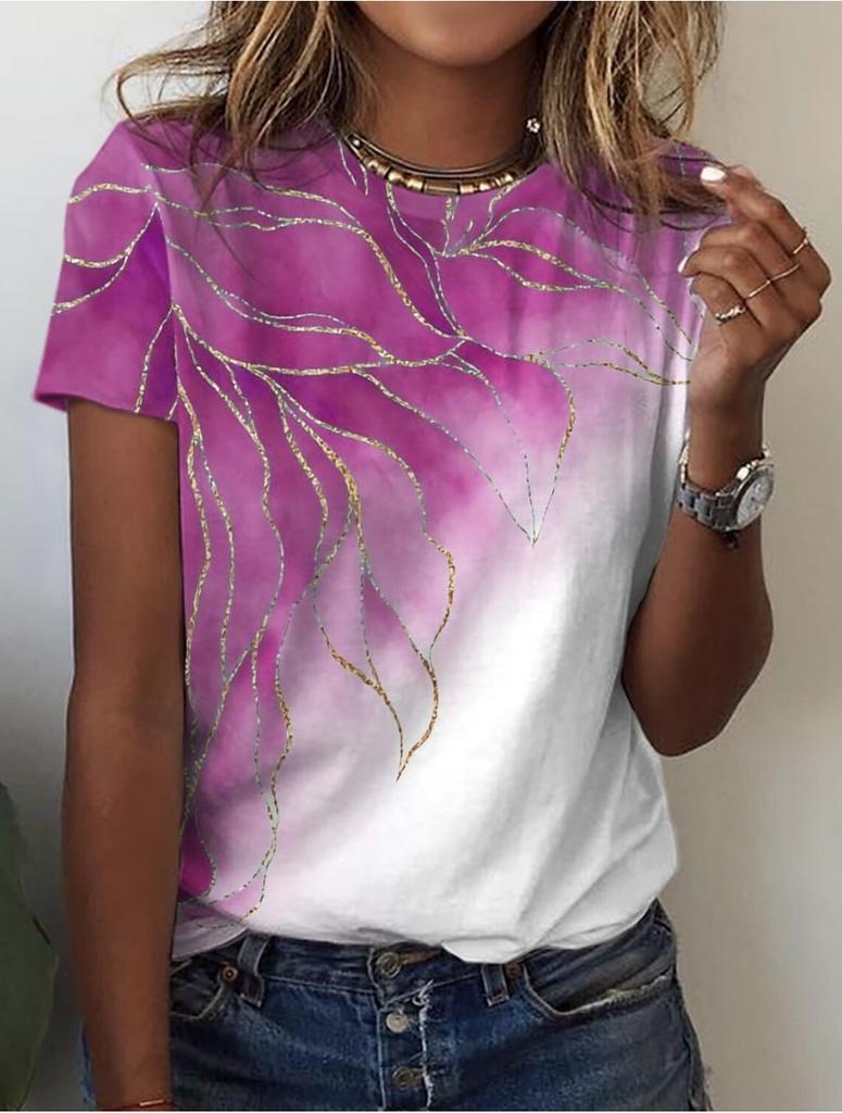 Summer Women's T Shirt Flower Texture 3D Print Floral Graphics Tees Casual Short Sleeve Tops Fashion O-Neck T-Shirt for Women
