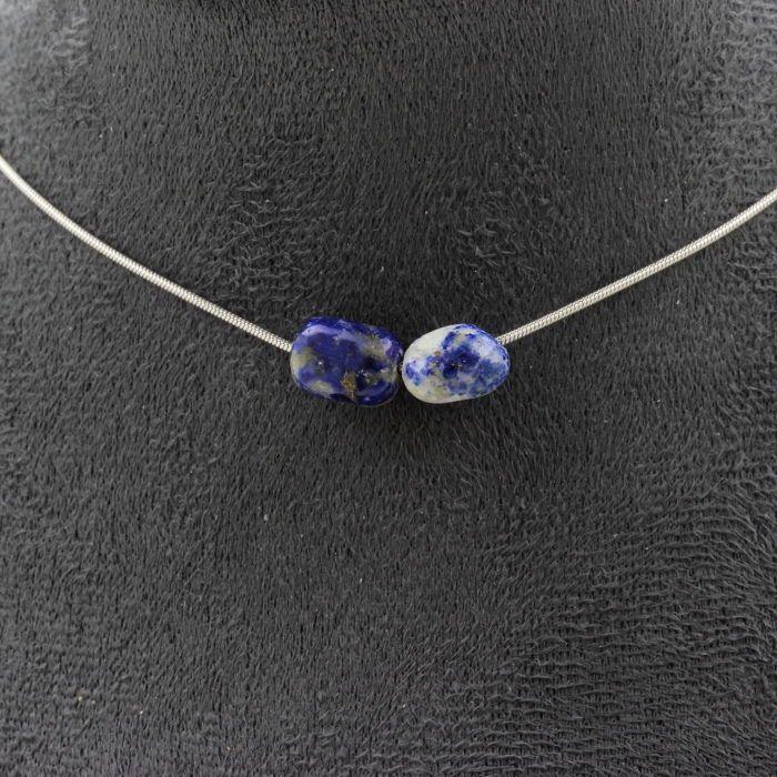Necklace - A Bijoux - Lapis Lazuli - 2 Beads - Stainless Steel - Length 45 Cm