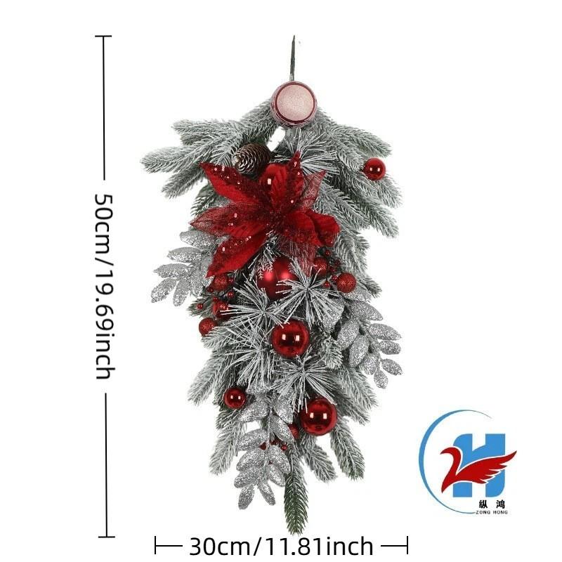 Christmas Wreath Velvet Red Flower Decor Set Holiday Home Hanging Decoration