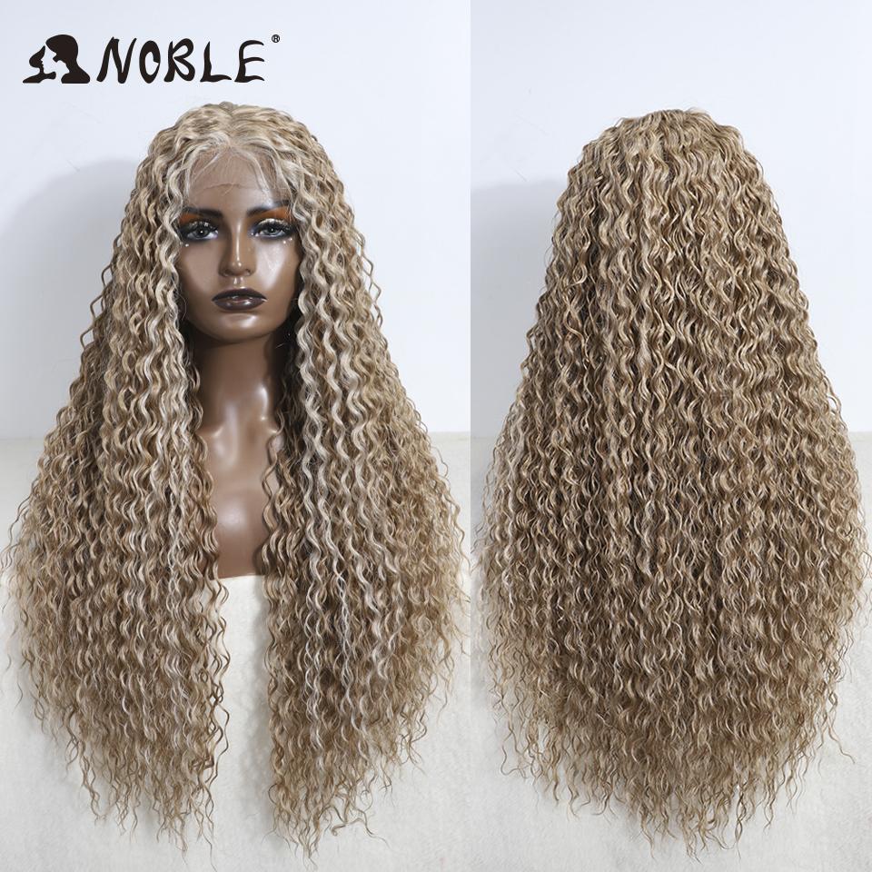 Noble Cosplay Wig Synthetic Lace Part Wig Long Curly 31Inch Cosplay Wig Blonde Ombre Lace Wig for Black Women Synthetic Lace Wig