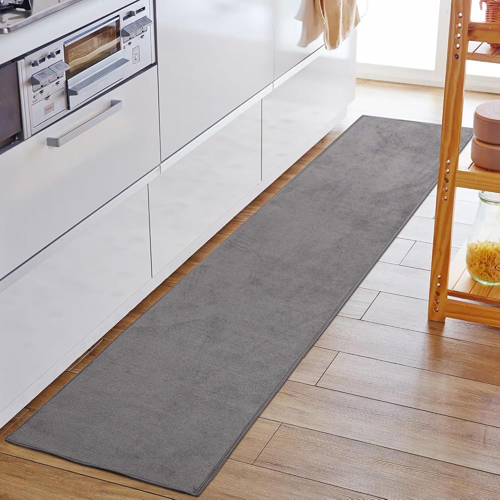 Tydle Kitchen Mat, Flannel Mat, 43 x 270cm, Kitchen Rug, Mat with Non-Slip Backing, Flannel Fabric,