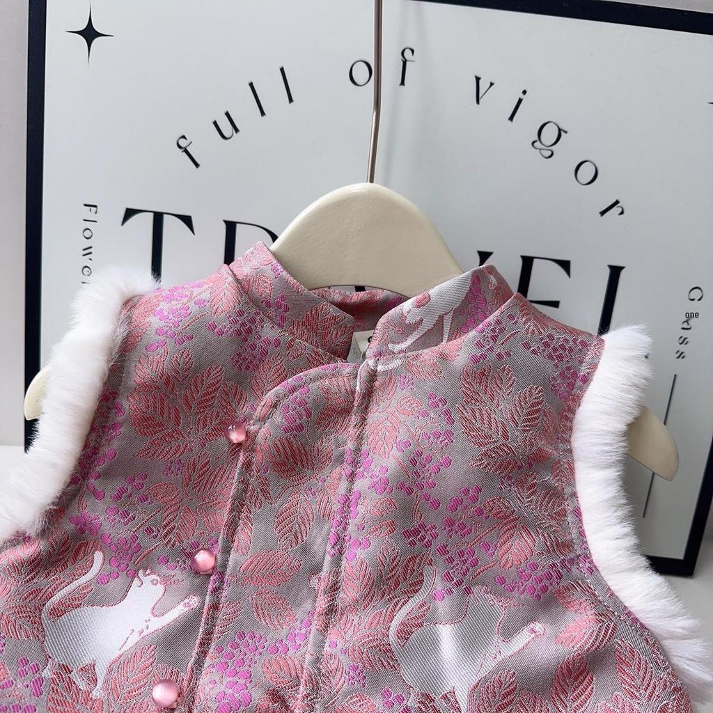 Девичье зимнее платье без рукавов ципао - Теплый хлопковый стеганый китайский костюм в стиле Тан (Модель AWA751)