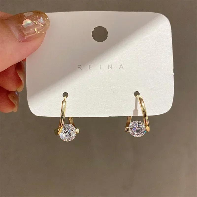 Classic Gold Color Stainless Steel Geometric Circle Hoop Earrings for Women Charm Zircon Korean Zircon Party Accessories Gift