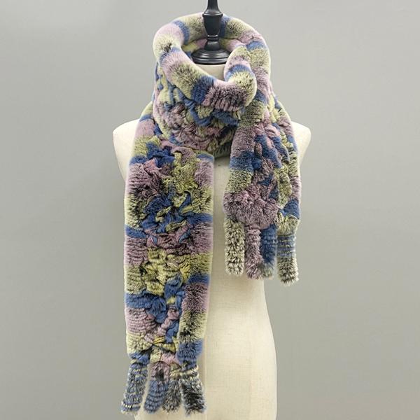 Шарф из натурального меха Пушистый длинный палантин Натуральный мех кролика рекс Ручной вязки Стильные женские шарфы Зимние палантины 180смx13см