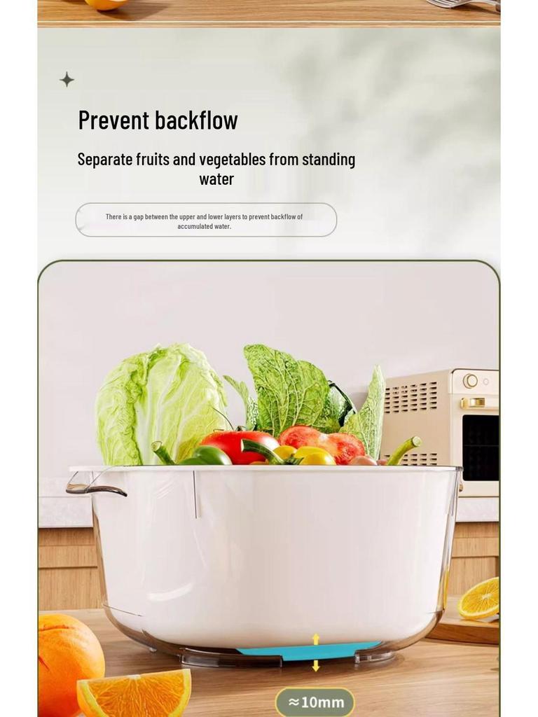Double-Layer Kitchen Drain Basket for Fruits & Vegetables - Food-Grade Storage & Strainer