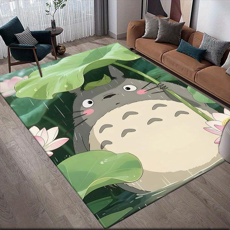 Totoro Flannel Printed Carpet, Home Sofa Decoration for Living Room & Bedroom, Non‑Slip Play Flannel Floor Mat for Game Room